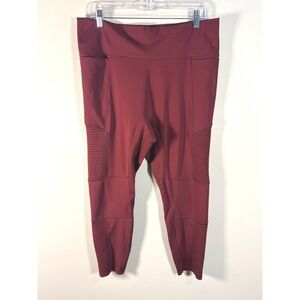 Fabletics Womens 2X Burgundy Moto Ribbed High Waisted Active Leggings LG2354647